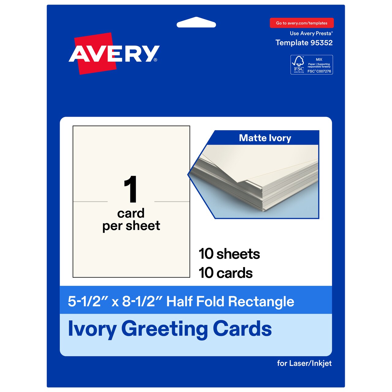 Avery Matte Ivory Greeting Cards, 5-1/2" x 8-1/2" Rectangle Half Fold